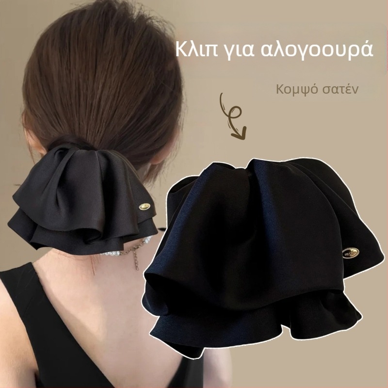 Σατέν τσιμπιδάκι μαλλιών με λουλουδάτο μπουτόν για γυναίκες με κοντά μαλλιά, κομψό αξεσουάρ για το πίσω μέρος του κεφαλιού