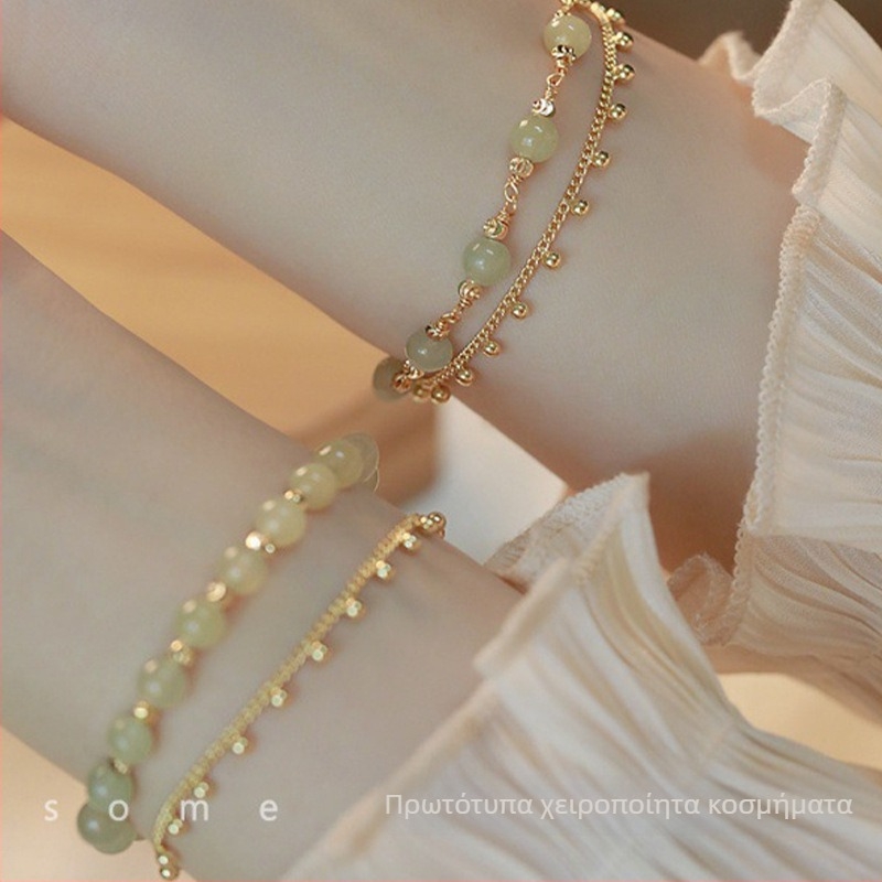 Βραχιόλι Hetian Jade – Φυσικός Λίθος, Αρχικός Λουλουδάτος Σχεδιασμός για Γυναίκες, Αιθέριο Λευκό, Φρέσκο Στυλ