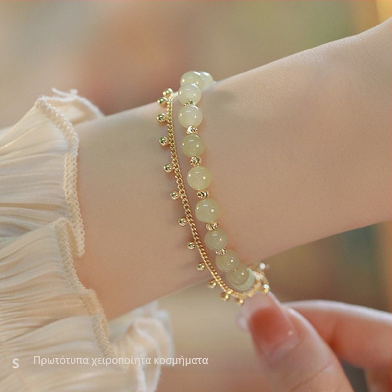 Βραχιόλι Hetian Jade – Φυσικός Λίθος, Αρχικός Λουλουδάτος Σχεδιασμός για Γυναίκες, Αιθέριο Λευκό, Φρέσκο Στυλ