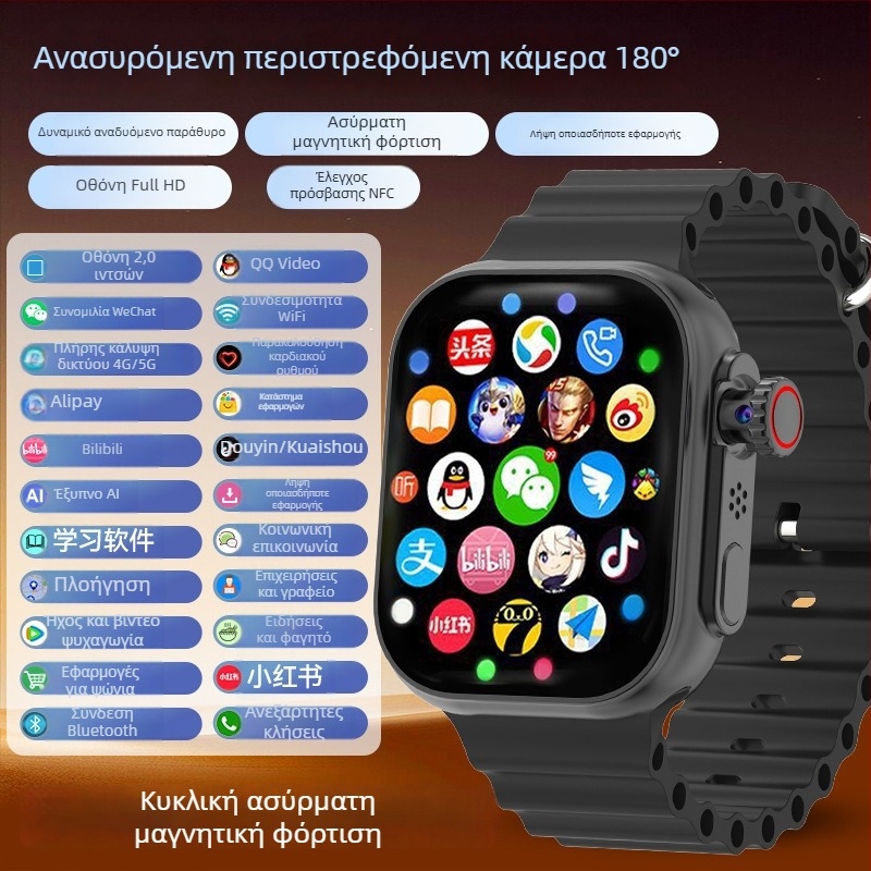 M62 Έξυπνο ρολόι-τηλέφωνο για παιδιά, 5G με SIM κάρτα, οθόνη AMOLED, ανθεκτικό στο νερό, αισθητήρας καρδιακού ρυθμού, κάμερα, μετρητής βημάτων, σιλικόνις λουράκι, τετράγωνο καντράν, διάμετρος 44 mm
