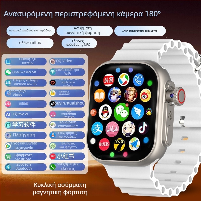 M62 Έξυπνο ρολόι-τηλέφωνο για παιδιά, 5G με SIM κάρτα, οθόνη AMOLED, ανθεκτικό στο νερό, αισθητήρας καρδιακού ρυθμού, κάμερα, μετρητής βημάτων, σιλικόνις λουράκι, τετράγωνο καντράν, διάμετρος 44 mm