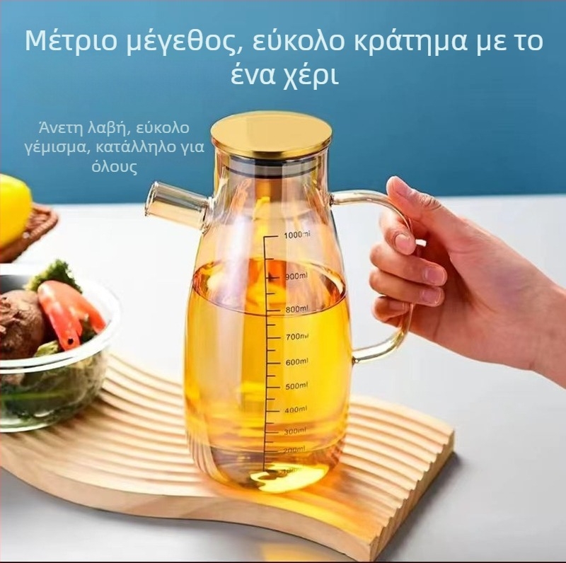 Μπουκάλι λαδιού από γυαλί υψηλής αντοχής στη θερμοκρασία, κουζίνας, αδιάβροχο, μπουκάλι για καρυκεύματα με κλίμακα μέτρησης για σόγια και ξίδι