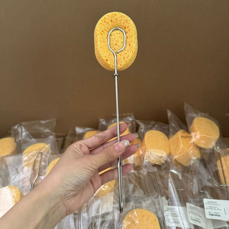 Κουζίνας βούρτσα σφουγγαριού για πλύσιμο ποτηριών και σκευών, με ανοξείδωτο χάλυβα 304 και παχυσμένο σφουγγάρι από φυσικό πολτό ξύλου και βαμβάκι