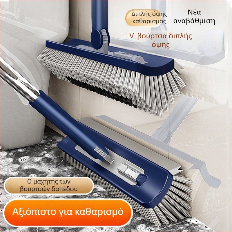 Διπλής επιφάνειας βούρτσα καθαρισμού μπάνιου χωρίς νεκρές γωνίες, βούρτσα δαπέδου, βούρτσα για σχισμές γύρω από την τουαλέτα, με μακριά λαβή