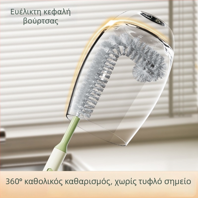 Αναδιπλούμενη βούρτσα καθαρισμού για ποτήρια και μπουκάλια, με μακριά λαβή για καλαμάκια και καπάκια