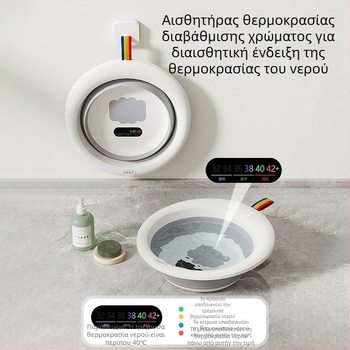 Αναδιπλούμενη λεκάνη μπάνιου για μωρά, φορητή πλαστική λεκάνη με αισθητήρα θερμοκρασίας που αλλάζει χρώμα για παιδιά