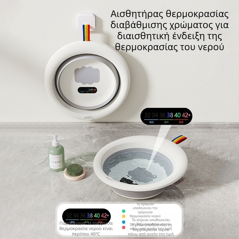 Αναδιπλούμενη λεκάνη μπάνιου για μωρά, φορητή πλαστική λεκάνη με αισθητήρα θερμοκρασίας που αλλάζει χρώμα για παιδιά