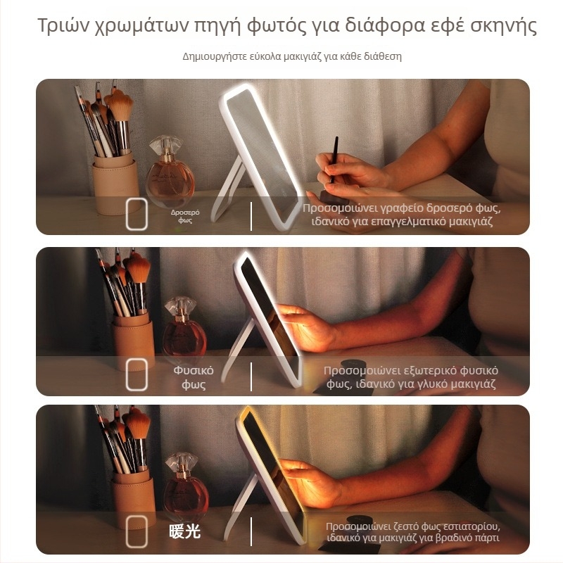 LED καθρέφτης μακιγιάζ με φως, πτυσσόμενος και φορητός επιτραπέζιος καθρέφτης ομορφιάς