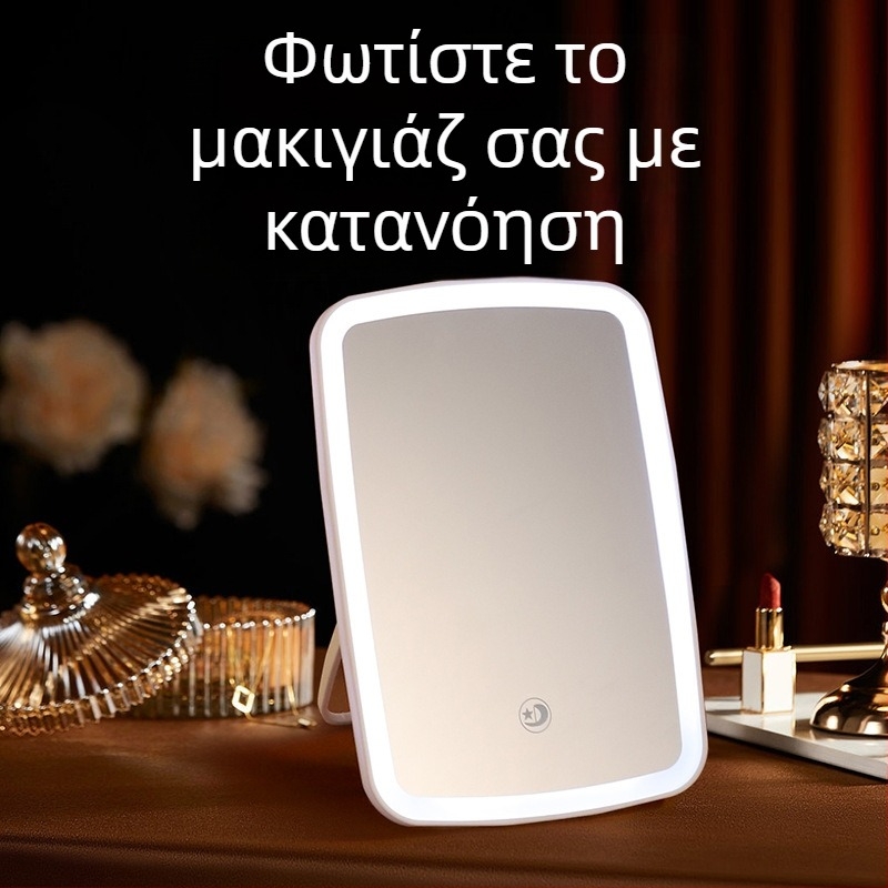 LED φωτιζόμενος αναδιπλούμενος επιτραπέζιος καθρέφτης μακιγιάζ, φορητός διπλός καθρέφτης ομορφιάς με αλουμινένιο φακό, προσαρμοσμένο