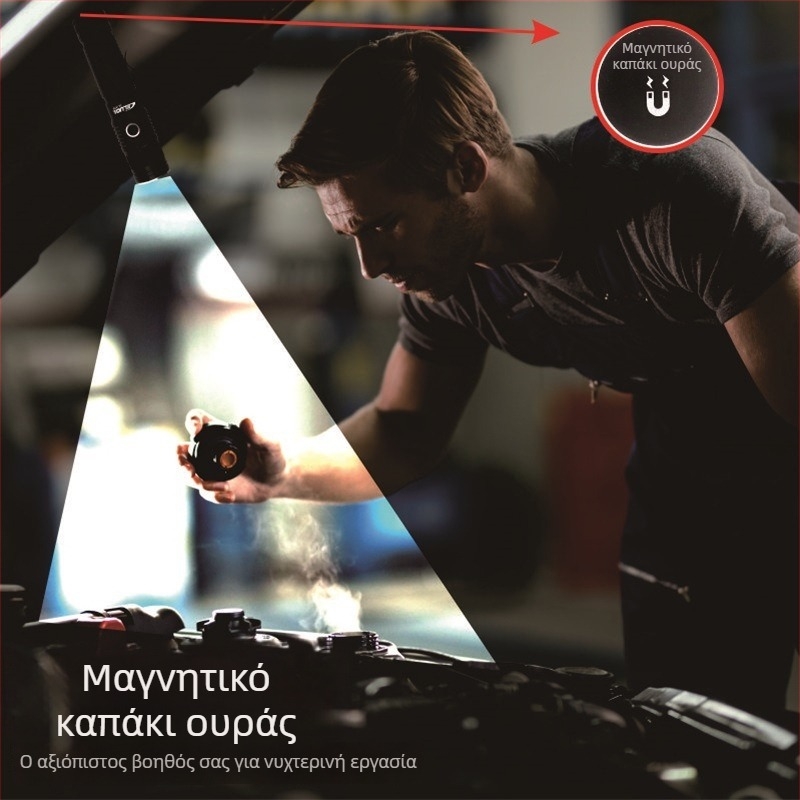 Επαναφορτιζόμενος φακός υπερβολικά φωτεινής δέσμης με μακρινή εμβέλεια και μαγνητική USB τράπεζα ισχύος (21700)