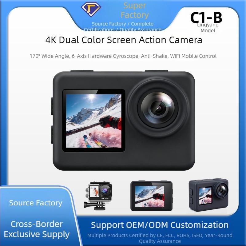 Κάμερα δράσης 4K60fps με διπλή έγχρωμη οθόνη για υπαίθρια ποδηλασία, κατάδυση και ψάρεμα — κεφαλοφορούμενη, φορητή HD κάμερα με σταθεροποίηση εικόνας