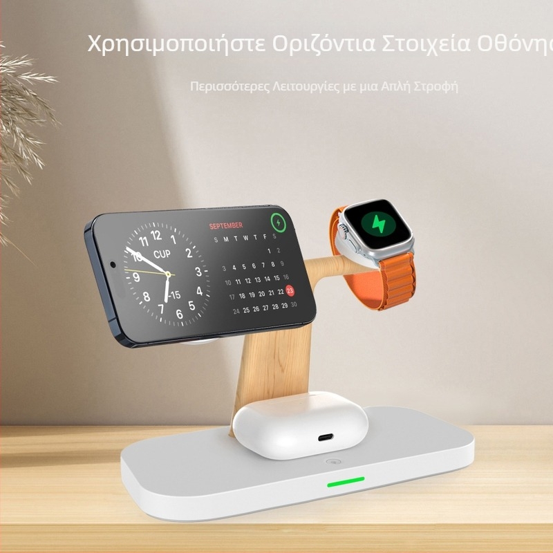 Νέος Ασύρματος Μαγνητικός Φορτιστής για Κινητά — 4 σε 1, 15W Γρήγορη Φόρτιση, N52 Επιτραπέζιο Ρολόι και Πολυλειτουργικό Νυχτερινό Φως
