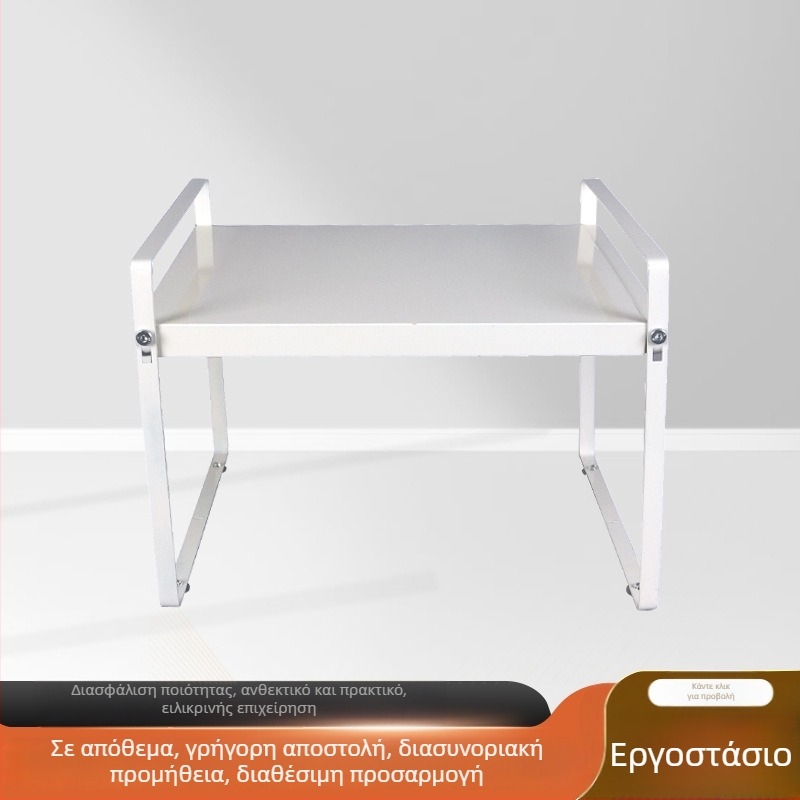 Επεκτεινόμενη αποθήκευση κουζίνας για ντουλάπες και πάγκους, διαχωριστής κάτω από τον νεροχύτη, πολλαπλά ράφια για μπαχαρικά, κατσαρόλες και τηγάνια.