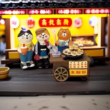 Zakka γλυκό γατάκι και κορίτσι από νυχτερινή αγορά με μπάρμπεκιου – μινιατούρα ρητίνης για διακόσμηση τοπίου