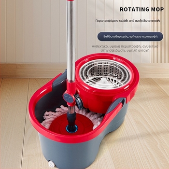 Spin mop με περιστρεφόμενη κεφαλή για υγρό και ξηρό καθάρισμα, σετ κουβά με ράβδο από ανοξείδωτο ατσάλι