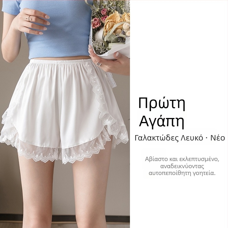 Γυναικείοι καλοκαιρινοί δαντελένιοι σορτς από ελαφριά ice-silk, φαρδιά παντελόνια lounge χωρίς ραφές, γρήγορο στέγνωμα ασφαλής επένδυση