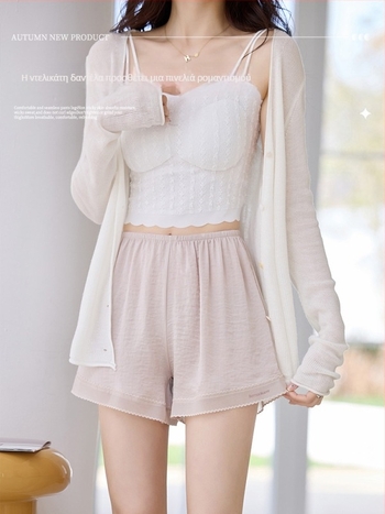 Γυναικεία φαρδιά σορτς με δαντέλα, μήκος 3/4, οικιακή ενδυμασία
