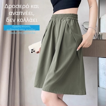 Γυναικεία καπρί παντελόνια με επικάλυψη φούστας, γρήγορο στέγνωμα, υψηλή μέση, άνετη εφαρμογή, καθημερινό καλοκαιρινό αθλητικό στυλ.