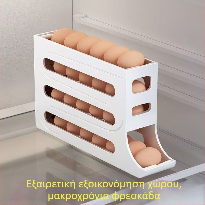 Τετραεπίπεδη συρόμενη θήκη αυγών για το ψυγείο, αυτόματη κυλιόμενη βάση αυγών, αποθήκευση αυγών στην κουζίνα