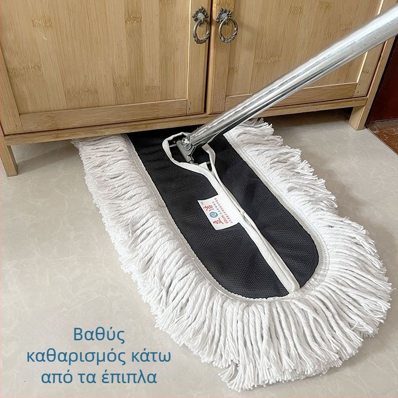 Επίπεδη σφουγγαρίστρα για οικιακή χρήση, Μεγάλη κεφαλή αντικατάστασης, Ράβδος από 100% βαμβάκι, Περιστρεφόμενος βιδωτός τύπος