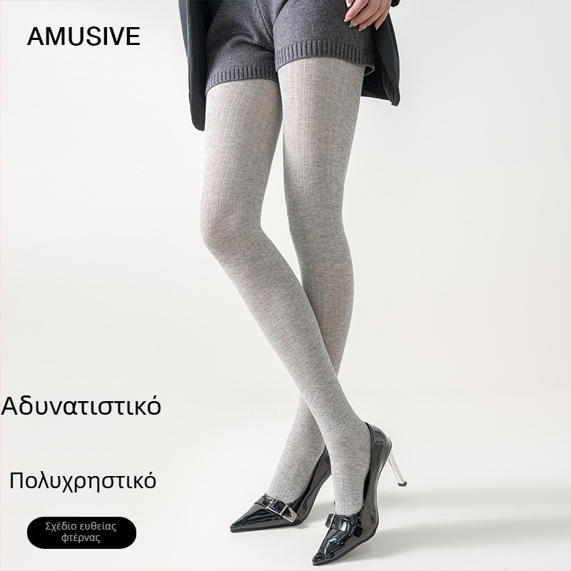 AMUSIVE καλσόν microδιαφανές με κάθετη ραβδωτή υφή, ελαφριά γκρι πλεκτά για γυναίκες, άνοιξη-καλοκαίρι
