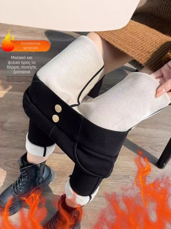 Γυναικεία κολάν με fleece επένδυση, μαύρα, στενή γραμμή σε σχήμα μολυβιού, για τον χειμώνα του 2023