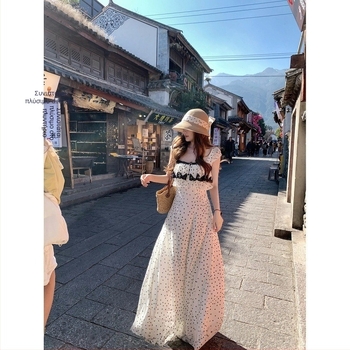 Callmeear Paris Rose Φόρεμα Slip με Δαντέλα Patchwork, Αμάνικο, Λαιμός σε σχήμα U, Μακριά φούστα, Άνοιξη για διακοπές