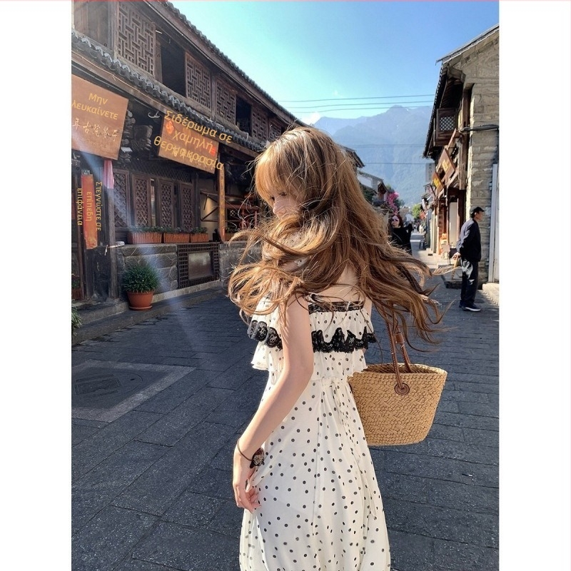 Callmeear Paris Rose Φόρεμα Slip με Δαντέλα Patchwork, Αμάνικο, Λαιμός σε σχήμα U, Μακριά φούστα, Άνοιξη για διακοπές