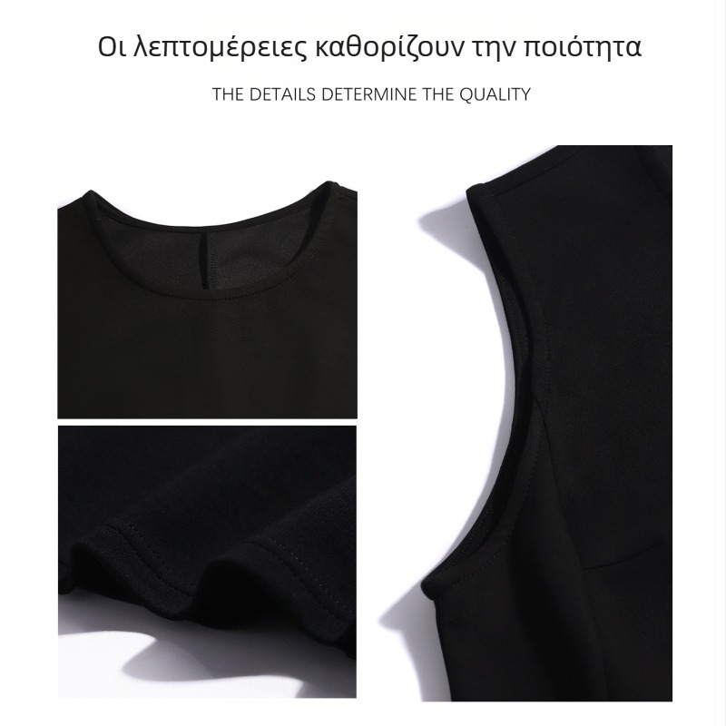 Φόρεμα σε στυλ Χέμπερν με ζωνάκι, χωρίς μανίκια, Α-γραμμής, κοντό μαύρο φόρεμα
