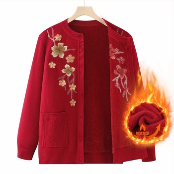 Γυναικείος cardigan με fleece επένδυση για ηλικιωμένες γυναίκες, ζεστό φθινόπωρο-χειμώνα