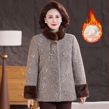 Παλτό φθινοπωρινό-χειμερινό με επένδυση από βελούδο μίνκ, ζεστό και χοντρό, για γυναίκες μέσης και μεγαλύτερης ηλικίας