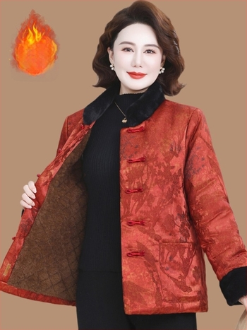 Γυναικείο χειμερινό παλτό σε νέο κινεζικό στυλ, με φλίς επένδυση και παχύ βαμβάκι, στυλ Τανγκ.