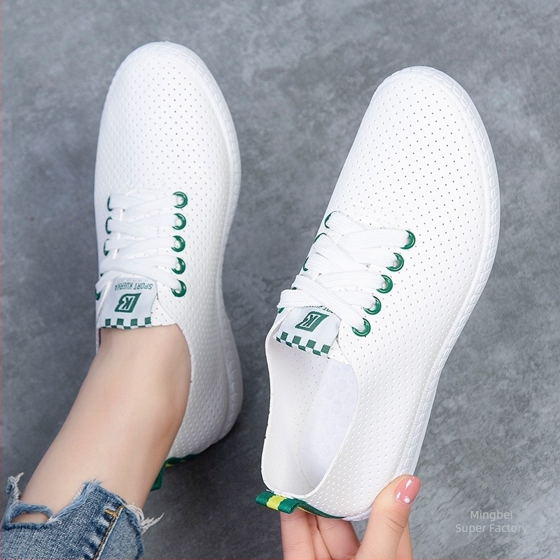 Λευκά γυναικεία sneakers 2025 καλοκαίρι, αναπνέοντα, ευέλικτα καθημερινά αθλητικά παπούτσια με μαλακή σόλα, χωρίς κορδόνια
