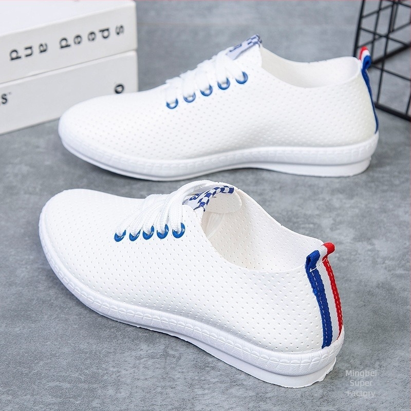 Λευκά γυναικεία sneakers 2025 καλοκαίρι, αναπνέοντα, ευέλικτα καθημερινά αθλητικά παπούτσια με μαλακή σόλα, χωρίς κορδόνια