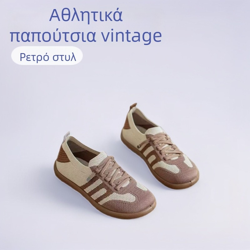 Γυναικεία ελαφριά, διαπνέουσα καθημερινά καμβά sneakers με πλέγμα στο πάνω μέρος, ριγέ σχέδιο, χαμηλό προφίλ