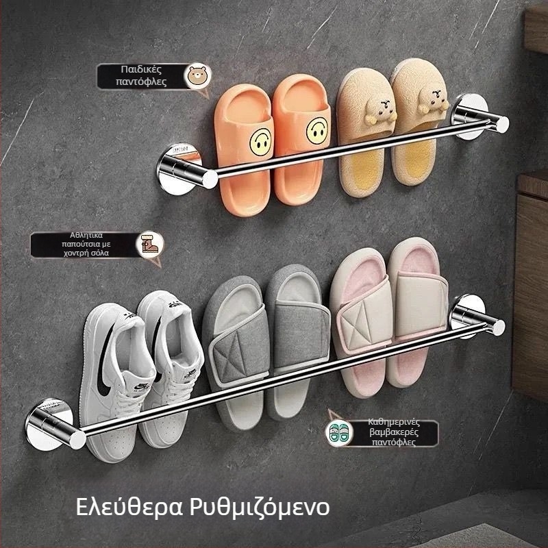 Ράφι παντόφλων μπάνιου από 304 ανοξείδωτο ατσάλι, εγκατάσταση σε τοίχο χωρίς διάτρηση, 6 επιπέδων αποθήκευσης