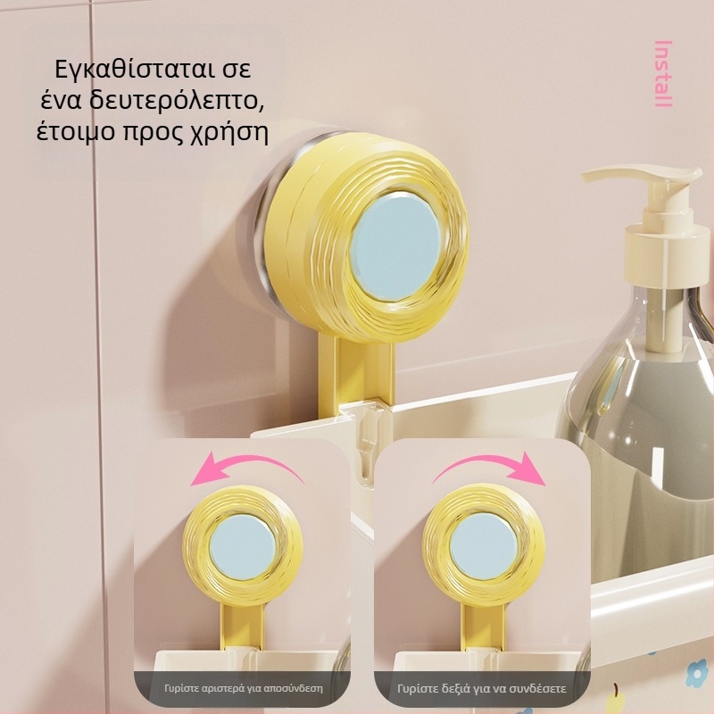 Μεγάλο ράφι αποθήκευσης με βεντούζα, επιτοίχιο για μπάνιο, τουαλέτα και κουζίνα