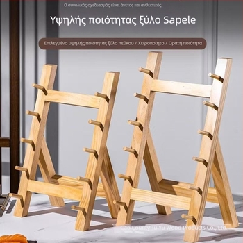 Ξύλινη θήκη μαχαιριών με τρία επίπεδα για την κουζίνα, ράφι προβολής μαχαιριών από μασίβ ξύλο