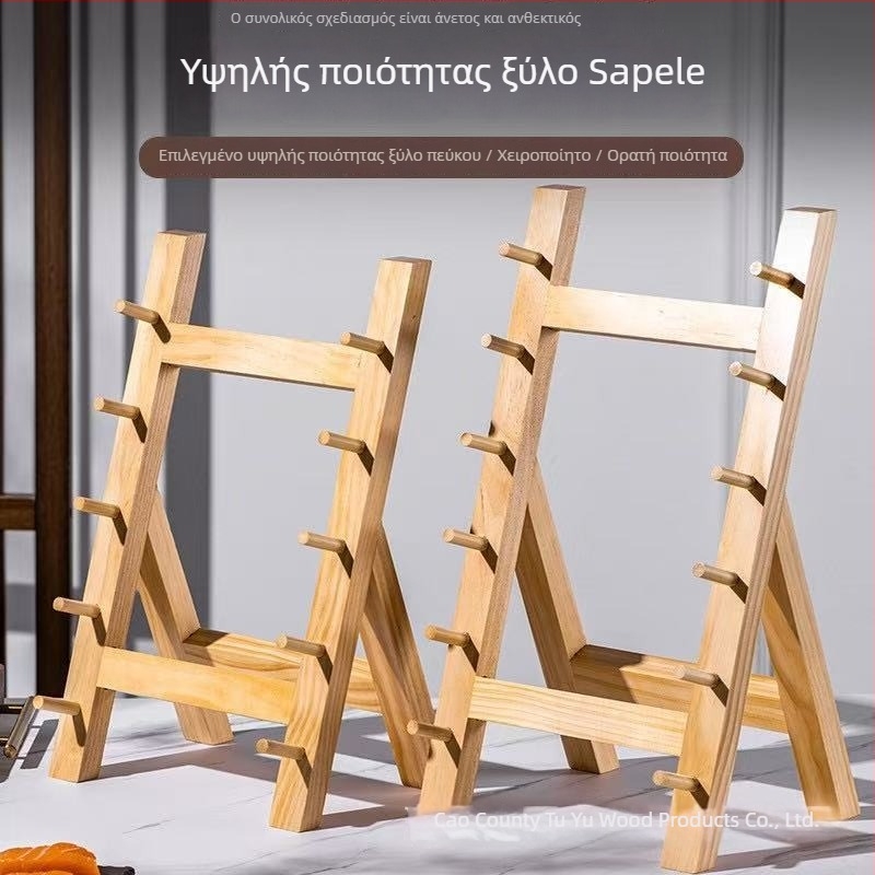 Ξύλινη θήκη μαχαιριών με τρία επίπεδα για την κουζίνα, ράφι προβολής μαχαιριών από μασίβ ξύλο