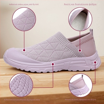 Γυναικείες καλοκαιρινές Slip-On παπούτσια με μαλακή σόλα, ελαφρύ επάνω μέρος από ύφασμα, χαμηλό ύψος, στρογγυλή μύτη, άνετα