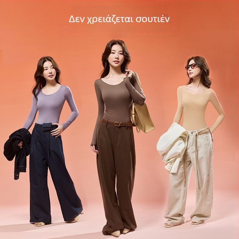 Θερμικό εσώρουχο διαμόρφωσης σώματος με ενσωματωμένα κύπελλα σουτιέν, βάση επιδερμίδας με υαλουρονικό οξύ, ultra-λεπτό και ελαστικό γυναικείο φθινοπωρινό τοπ