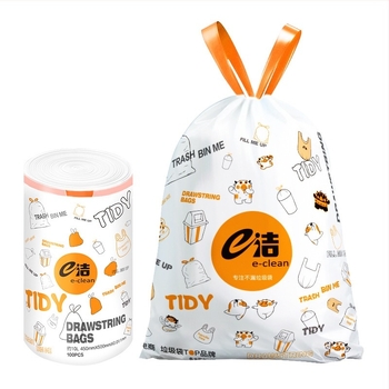 E-Clean Παχύτερες σακούλες απορριμμάτων με κορδόνι, μιας χρήσης, χρωματιστές, για οικιακή κουζίνα, HDPE