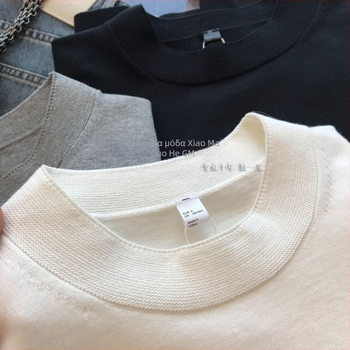Γυναικεία πλεκτή μπλούζα T‑shirt από ultra-fine βαμβάκι, κοντά μανίκια, στρογγυλή λαιμόκοψη, μινιμαλιστικό στυλ, χαλαρή γραμμή, άνοιξη-καλοκαίρι