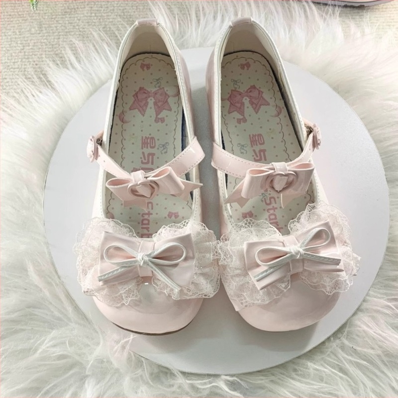 Little Dream Bell Γυναικεία Lolita παπούτσια με χαμηλό τακούνι και στρογγυλή μύτη, δερμάτινες μπαλέτες με φλοράλ