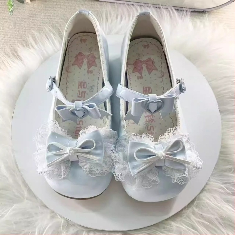 Little Dream Bell Γυναικεία Lolita παπούτσια με χαμηλό τακούνι και στρογγυλή μύτη, δερμάτινες μπαλέτες με φλοράλ