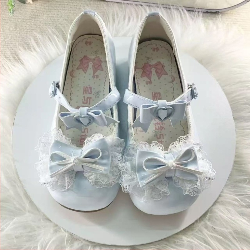 Little Dream Bell Γυναικεία Lolita παπούτσια με χαμηλό τακούνι και στρογγυλή μύτη, δερμάτινες μπαλέτες με φλοράλ