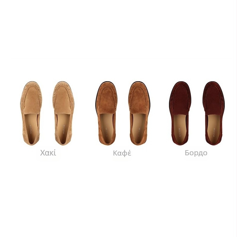 Grape Mom γυναικείες loafers φθινοπωρινές-χειμερινές — γαλλικού στυλ με στρογγυλή μύτη, slip-on, δερμάτινο πάνω μέρος και καουτσούκ σόλα
