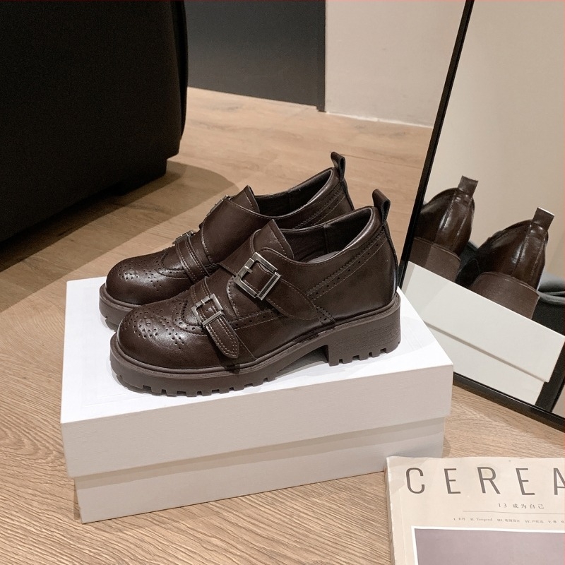 Γυναικείοι λοφέρς με ύψος 8 cm για αύξηση, brogue μοτίφ, γνήσιο δέρμα με επένδυση φλίς, στυλ Old Money, ρετρό και ευέλικτα