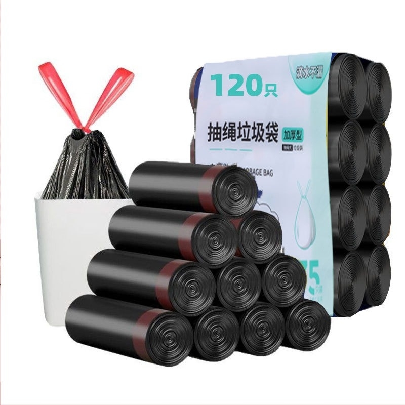 HDPE σακούλα σκουπιδιών, χωρίς οσμή, 3 mil πάχος, μαύρη, με κορδόνι, οικιακή χρήση, μίας χρήσης
