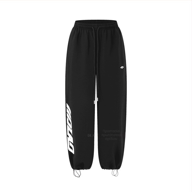Πρωτότυπα παντελόνια hip-hop streetwear, άνετη ίσια γραμμή με κορδόνι, λεπτή σιλουέτα, πολυεστερικό μίγμα